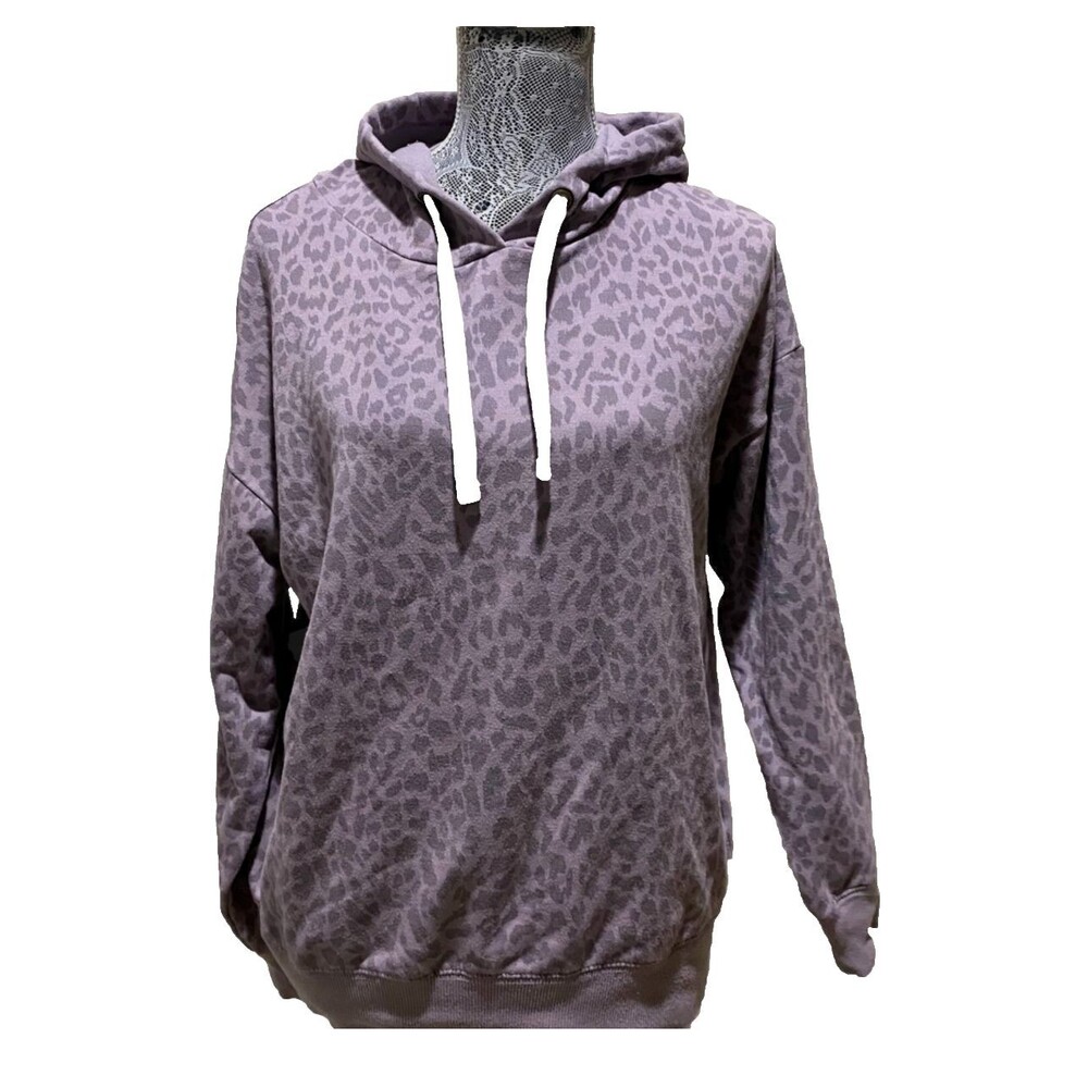 Buffalo David Bitton Womens S Purple Leopard Print Fleece Hoodie Pullover Animal